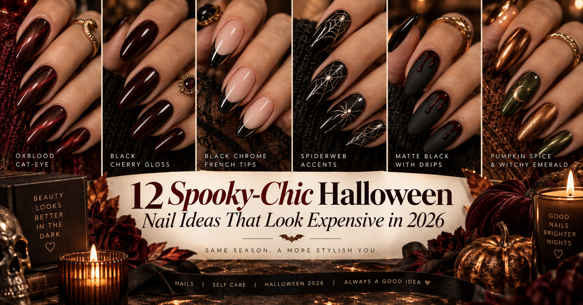 12 spooky-chic Halloween nail ideas that look expensive in 2026 with oxblood, black chrome, spiderweb and witchy manicure inspiration